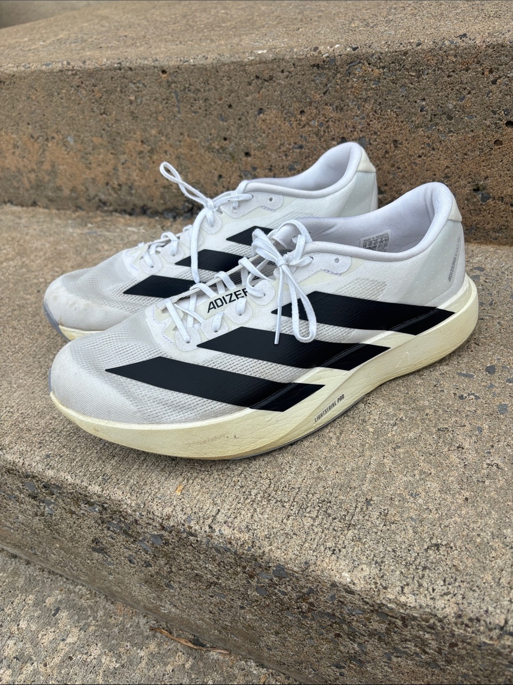 adidas White and Black Adizero Men’s Performance Running Shoes